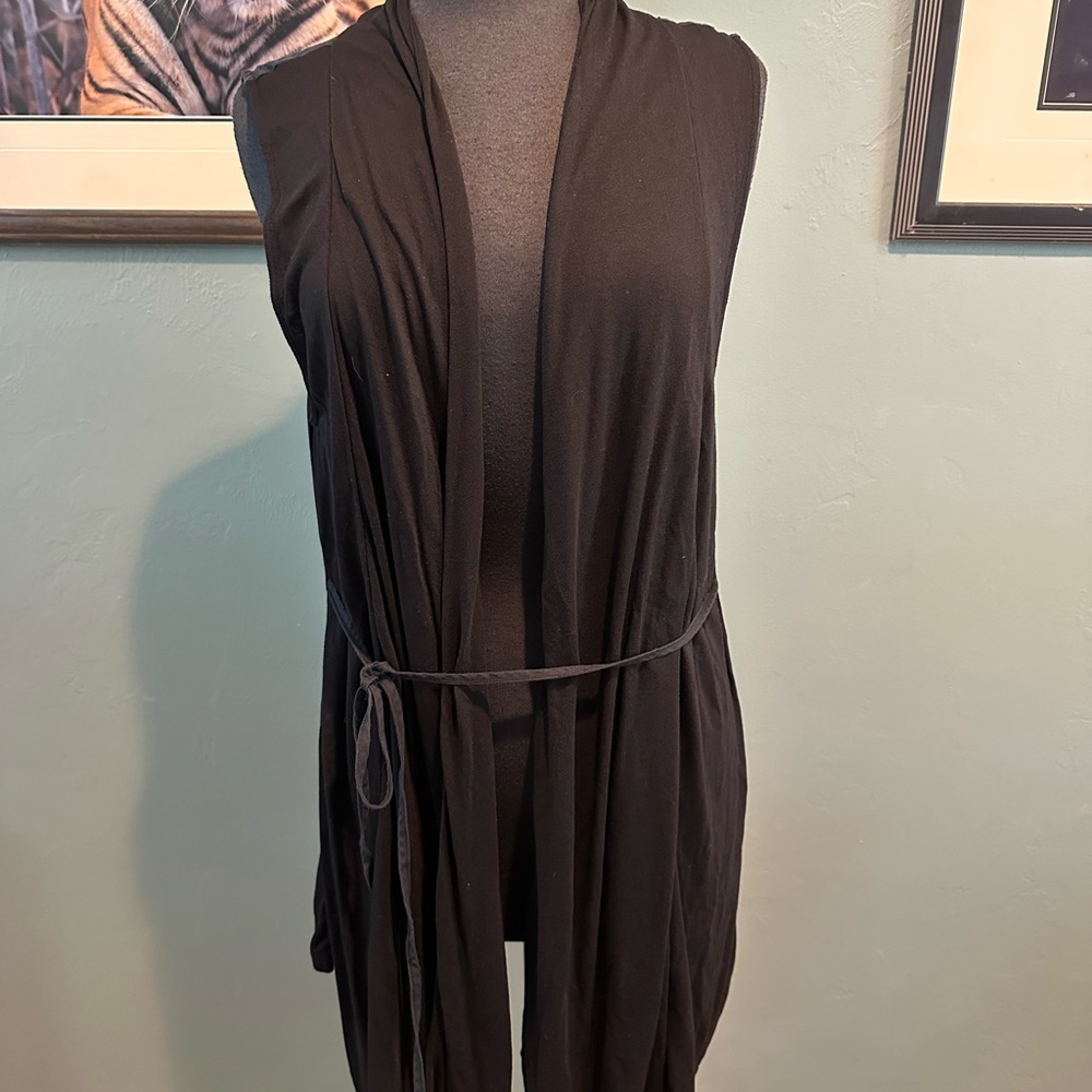 Coldwater Creek Black Quilted Vest Open Cardigan Size 6-8